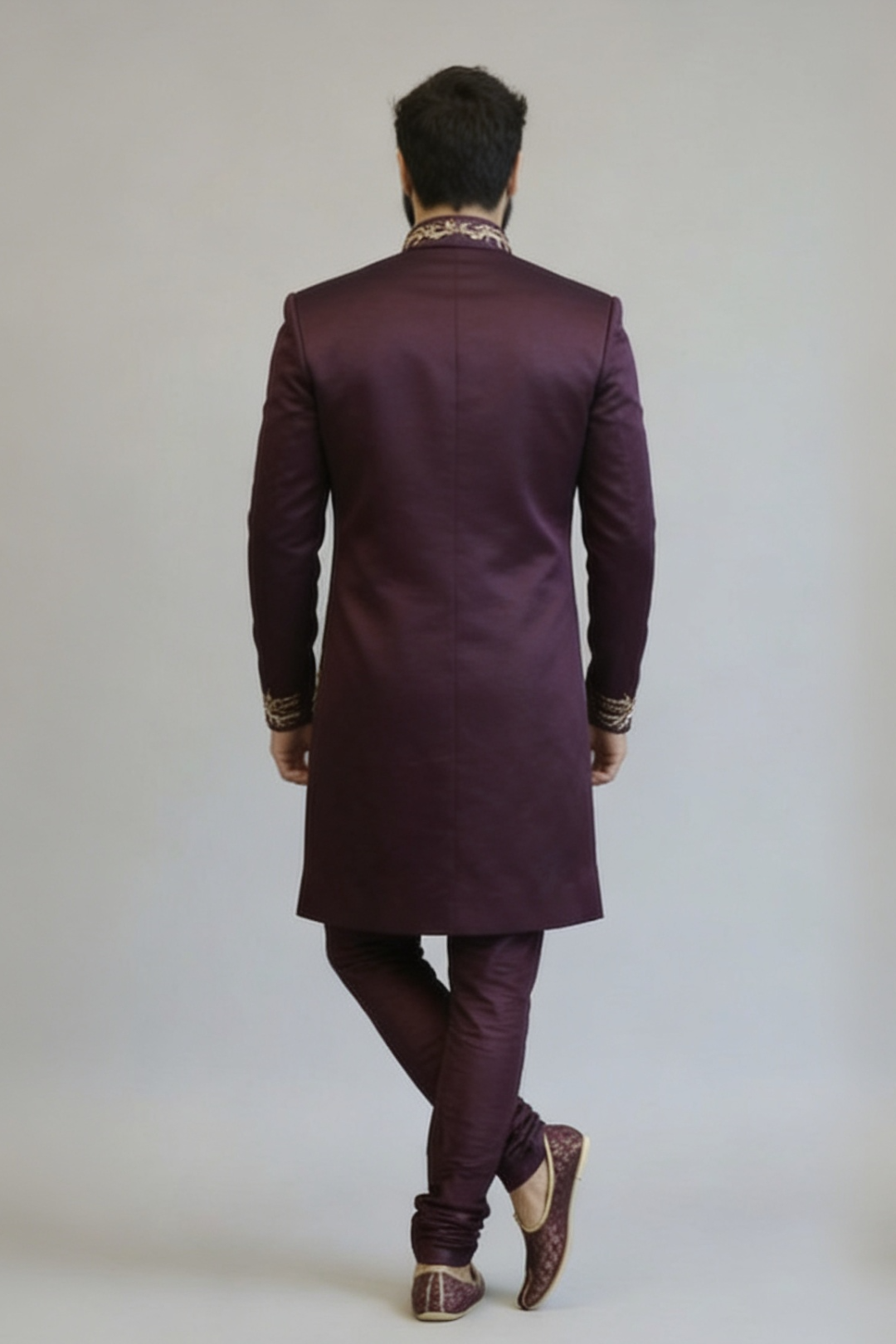 Wine Embroidered Designer Sherwani for Men – Luxury Wedding & Festive Wear