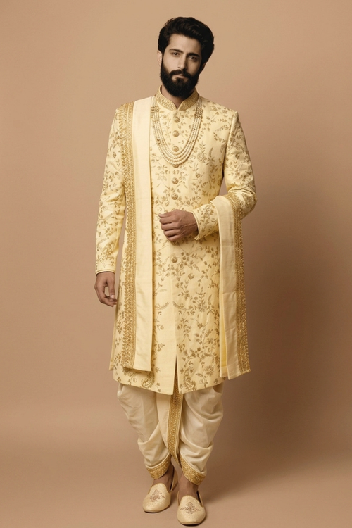 Paisley pattern sherwani with zardozi work