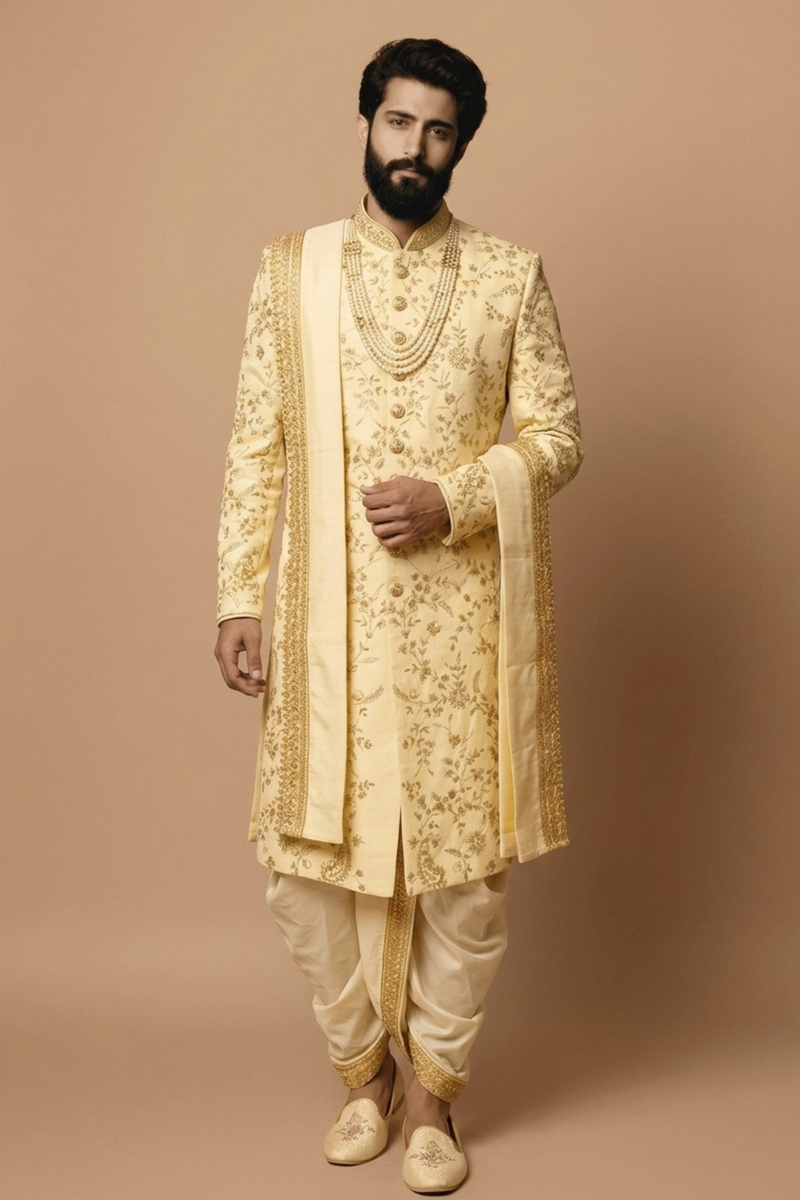 Paisley pattern sherwani with zardozi work