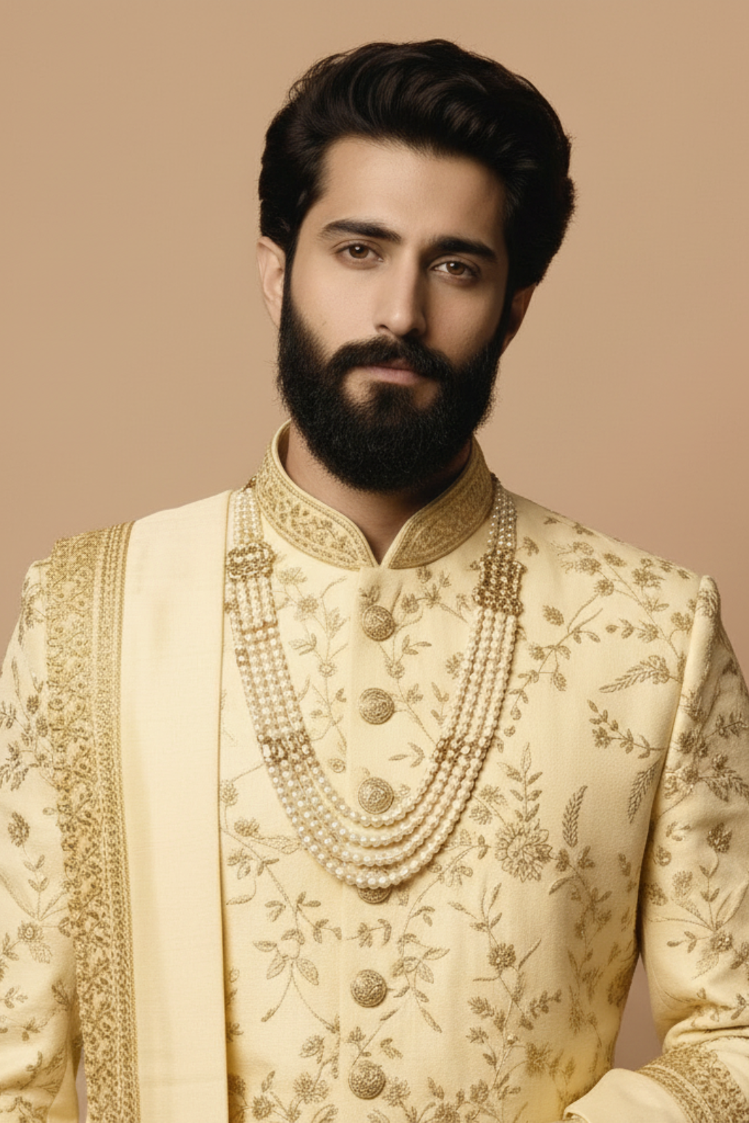 Paisley pattern sherwani with zardozi work