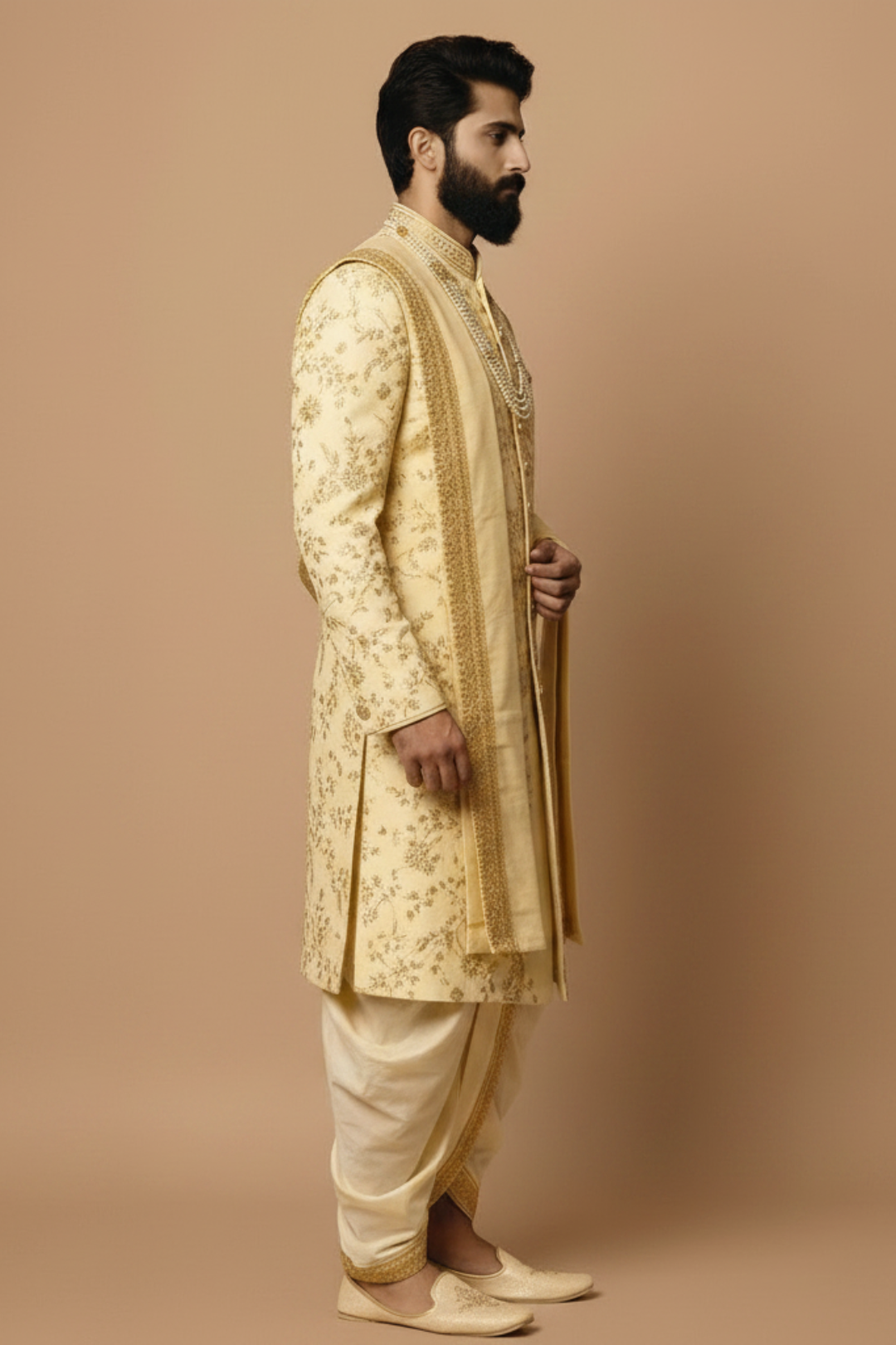 Paisley pattern sherwani with zardozi work