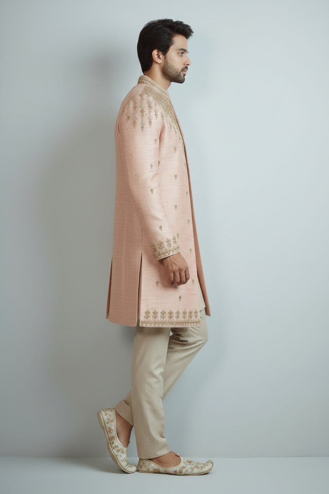 Blush Pink Embroidered Indo-Western for Men | Premium Wedding & Reception Wear