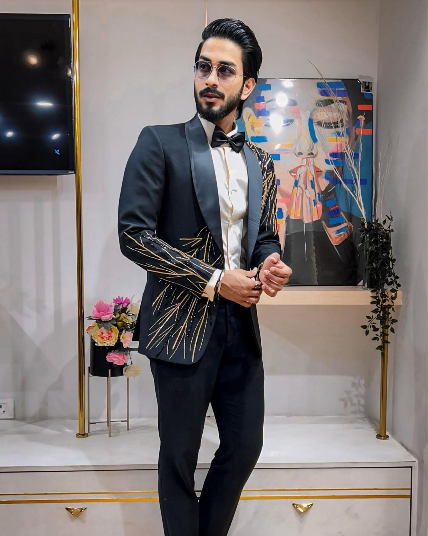 Black Designer Geometric Patterned Tuxedo