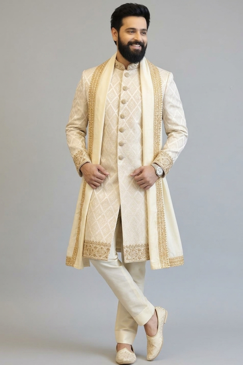 Brocade Sherwani with zardozi highlight