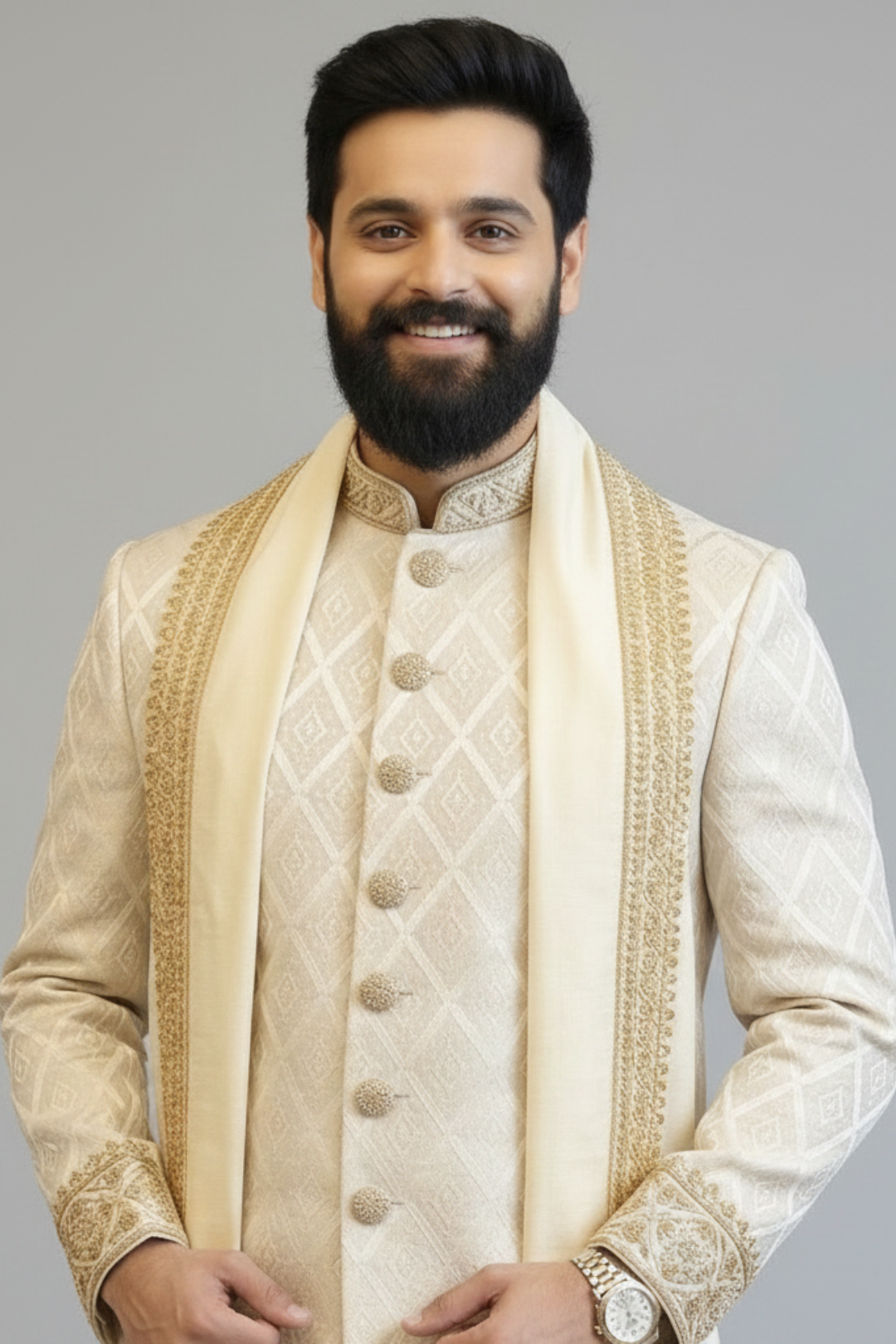 Brocade Sherwani with zardozi highlight