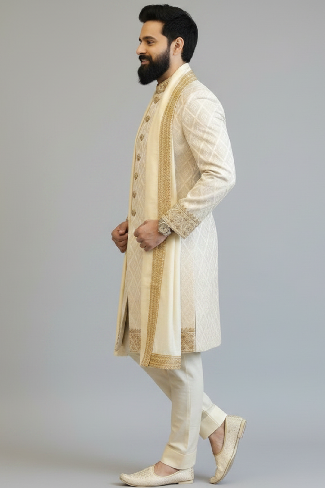 Brocade Sherwani with zardozi highlight