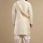Men's Ivory Wedding Kurta with Gold Zari Border Dhoti and Stole