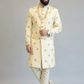 Off-white pure raw silk sherwani with zardozi work