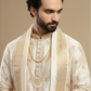 Men's Ivory Wedding Kurta with Gold Zari Border Dhoti and Stole
