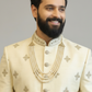Off-white pure raw silk sherwani with zardozi work