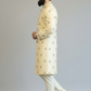 Off-white pure raw silk sherwani with zardozi work