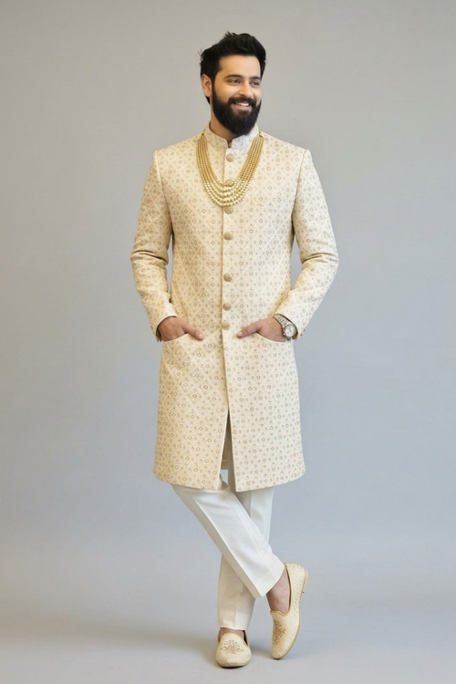 Heavy Embroided Chikan kari sherwani