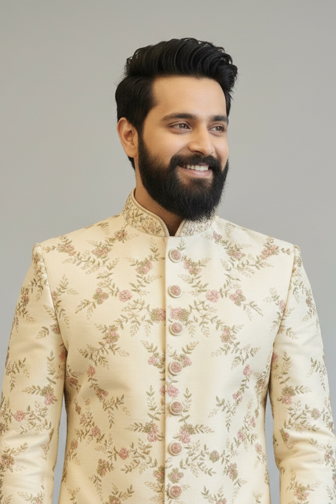 Sherwani with embroided floral veins