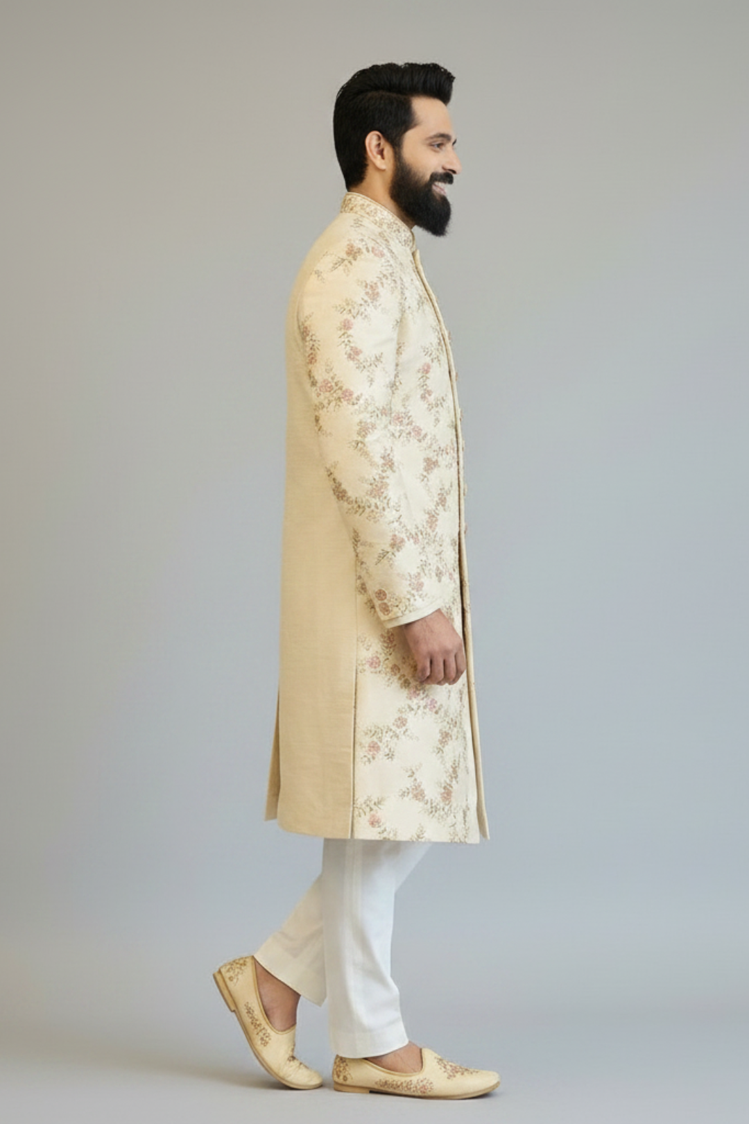 Sherwani with embroided floral veins