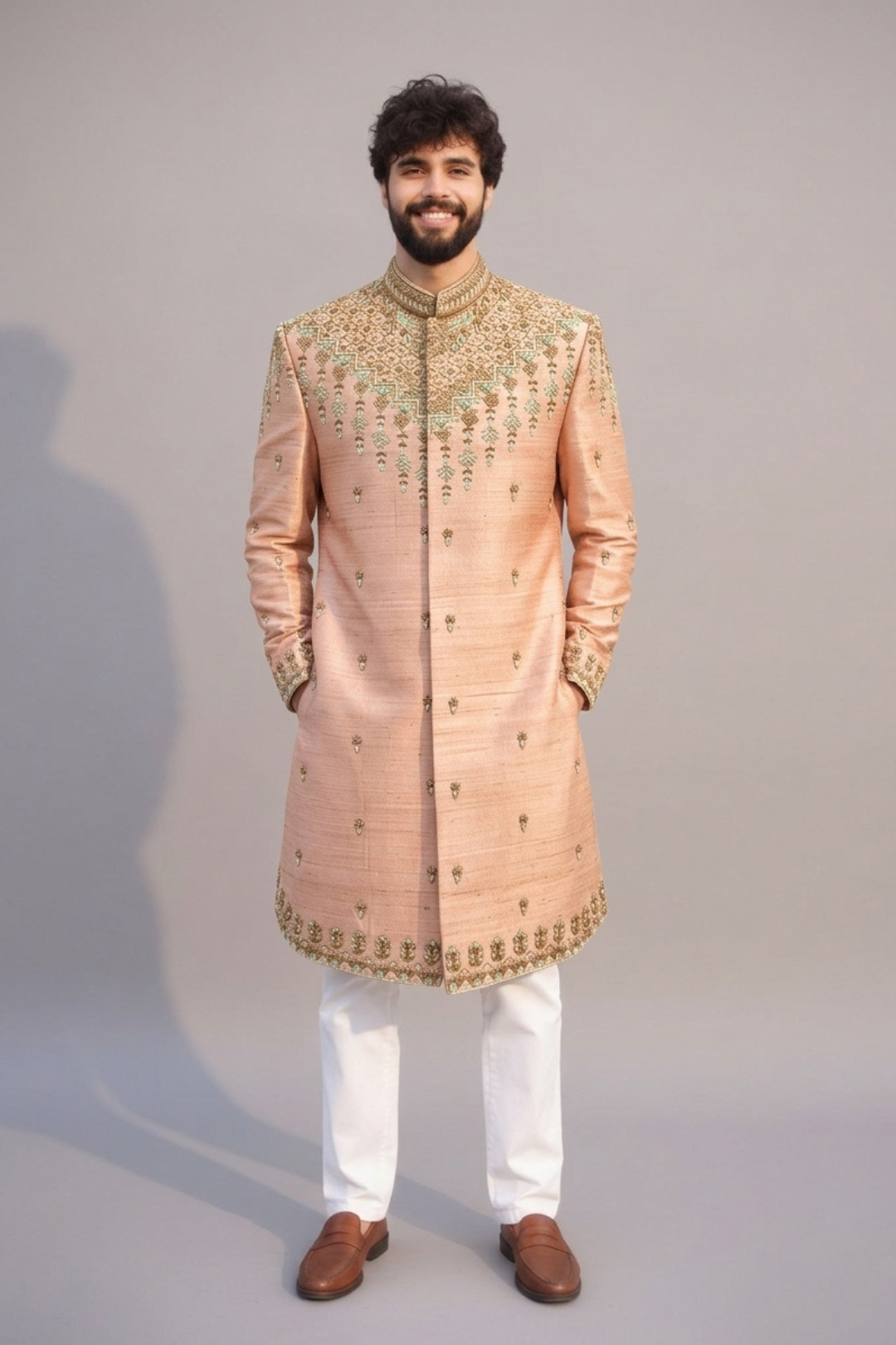 Premium Blush Pink Wedding Sherwani for Men with Embroidery
