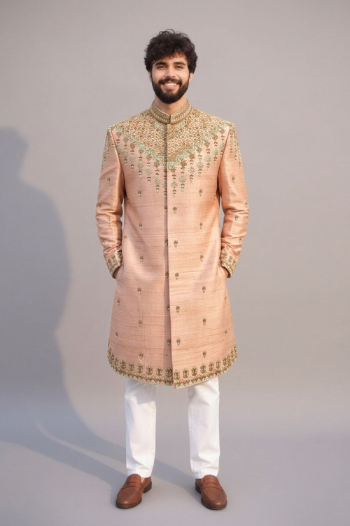 Premium Blush Pink Wedding Sherwani for Men with Embroidery
