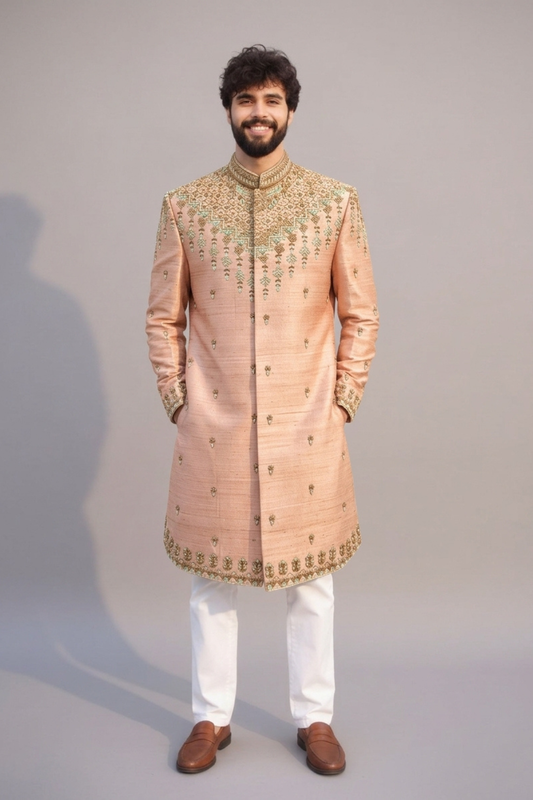 Premium Blush Pink Wedding Sherwani for Men with Embroidery