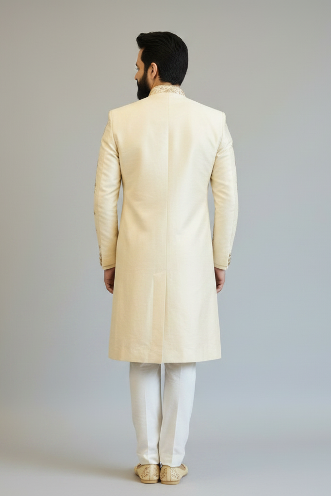 Sherwani with embroided floral veins