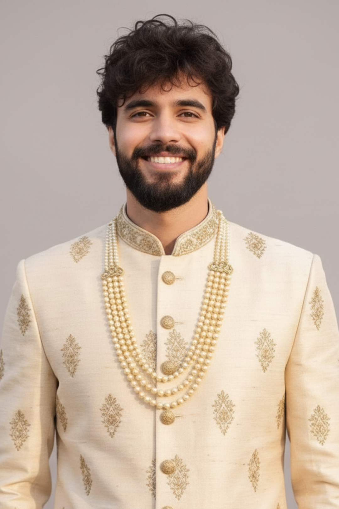 Pure Raw silk sherwani with traditional butta design