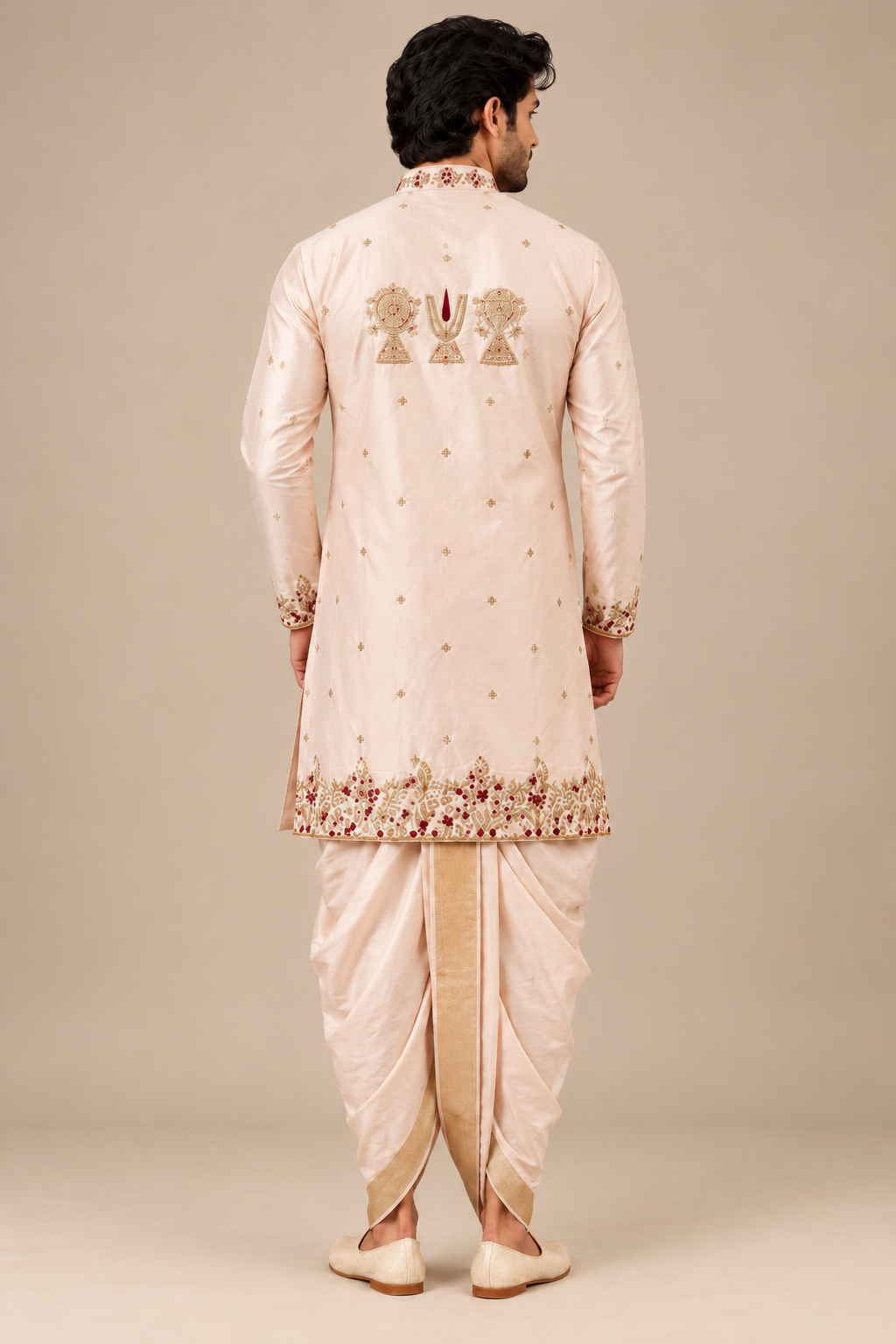 Blush Pink Embroidered Kurta Dhoti  (Royal Heritage)