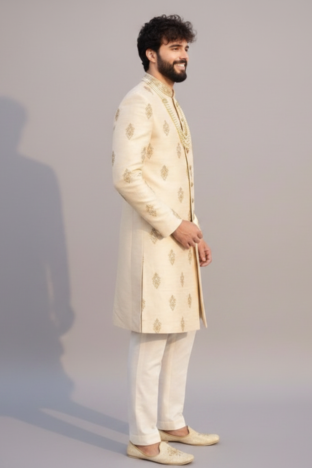 Pure Raw silk sherwani with traditional butta design