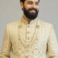 Geometric Floral Sherwani In pure raw silk