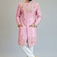 Pink raw silk placement embroidered sherwani