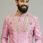 Pink raw silk placement embroidered sherwani