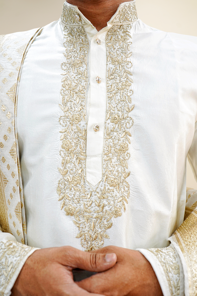 Classic Ivory Embroidered Kurta with Designer Stole
