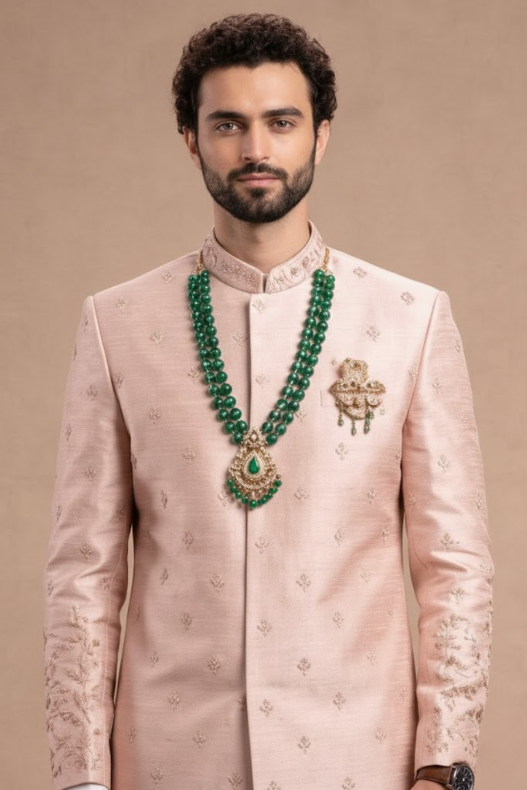 Blush Pink Silk Embroidered Sherwani Set