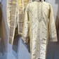 Men’s Ivory Self-Textured Pattu Pancha Set with Embroidered Kurta & Angavastram | Traditional Wedding Wear