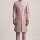 Mauve Raw Silk Sherwani with Silver Architectural Embroidery & Churidar