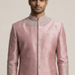 Mauve Raw Silk Sherwani with Silver Architectural Embroidery & Churidar