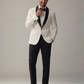Men’s White Tuxedo Blazer with Black Satin Lapel – Slim Fit Formal Evening Suit