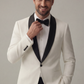 Men’s White Tuxedo Blazer with Black Satin Lapel – Slim Fit Formal Evening Suit