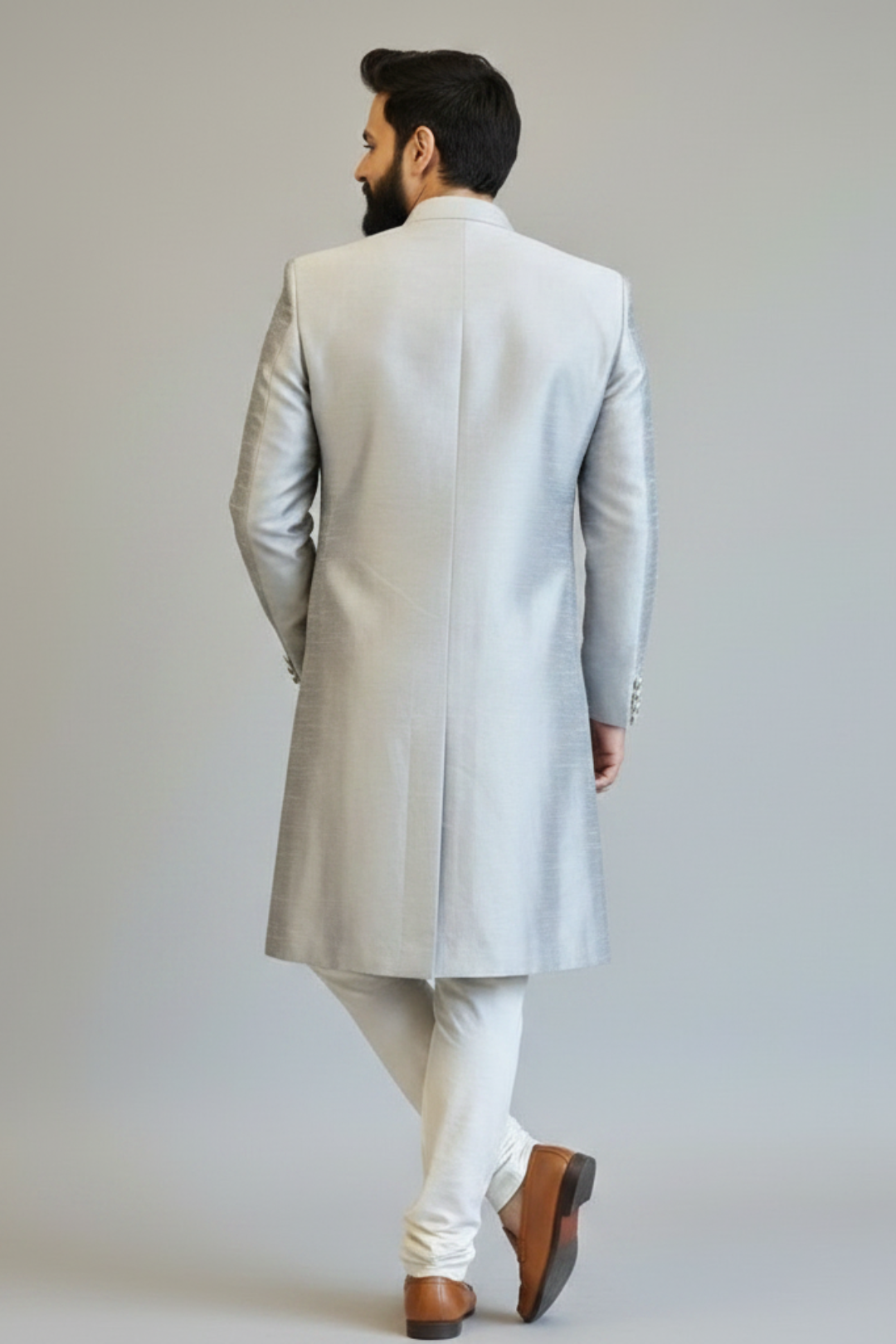 Light grey heavy maggam work sherwani