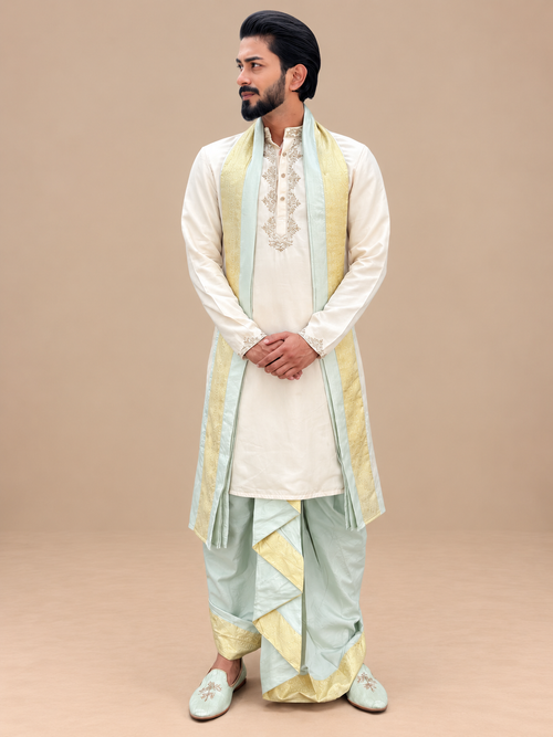 Soft Peach Habutai Kurta with Zardozi Embroidery