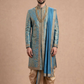 Luxurious Teal Blue Zari Embroidered Sherwani