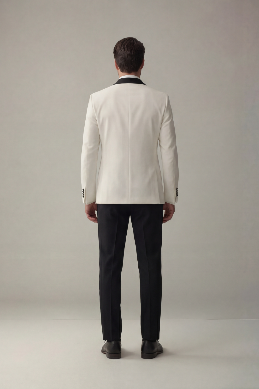 Men’s White Tuxedo Blazer with Black Satin Lapel – Slim Fit Formal Evening Suit