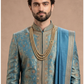 Luxurious Teal Blue Zari Embroidered Sherwani