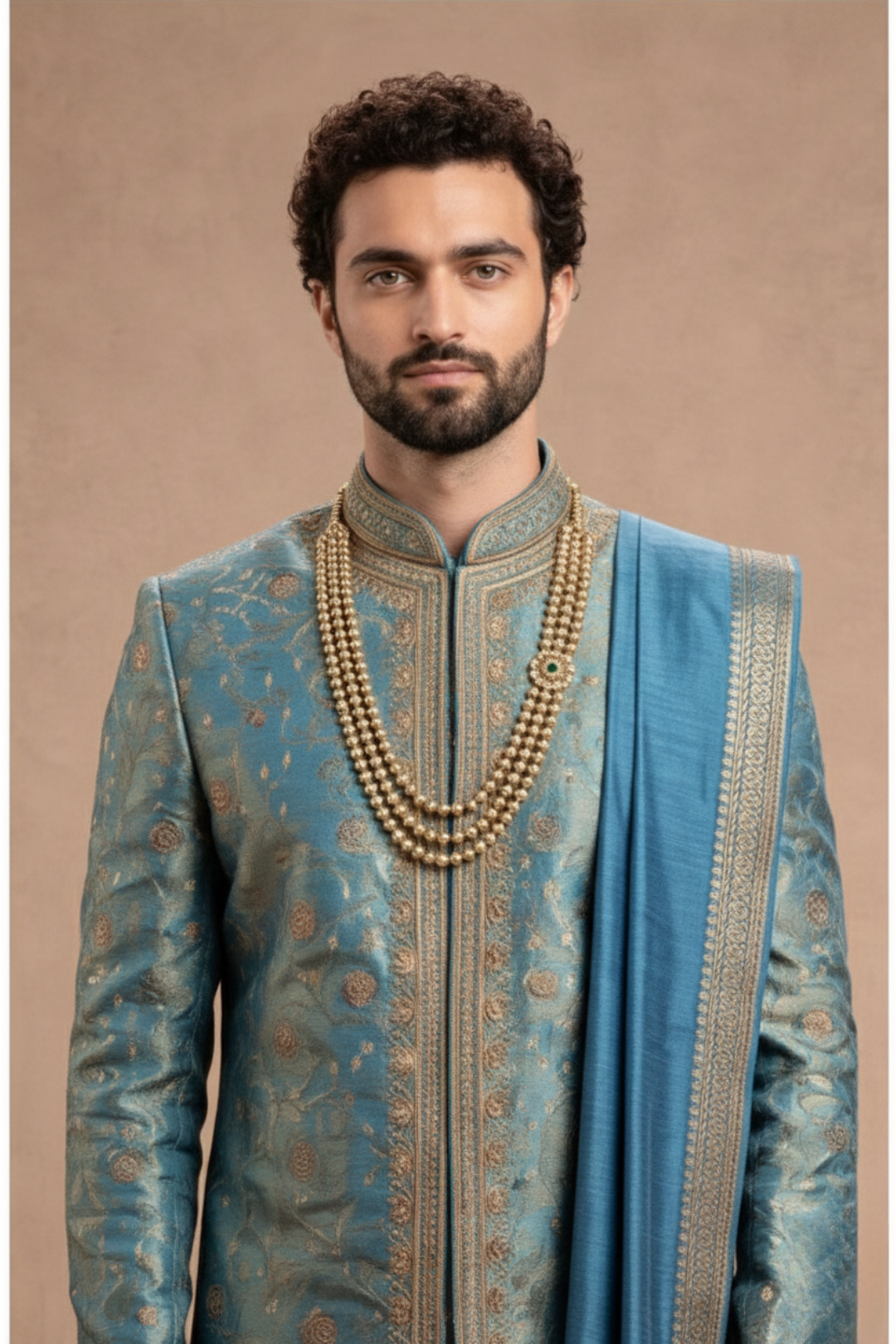 Luxurious Teal Blue Zari Embroidered Sherwani