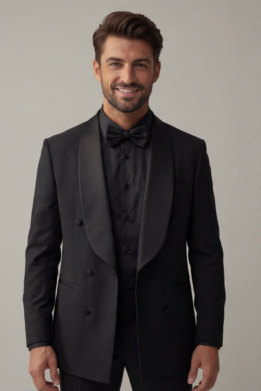 Men’s All-Black Tuxedo Suit – Slim Fit Satin Lapel Formal Evening Wear