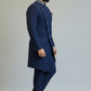 Men’s Navy Blue Self-Textured Indo Western Sherwani Set with Designer Collar & Asymmetric Button Detail