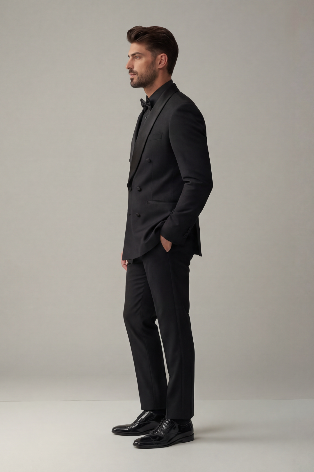 Men’s All-Black Tuxedo Suit – Slim Fit Satin Lapel Formal Evening Wear