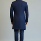 Men’s Navy Blue Self-Textured Indo Western Sherwani Set with Designer Collar & Asymmetric Button Detail