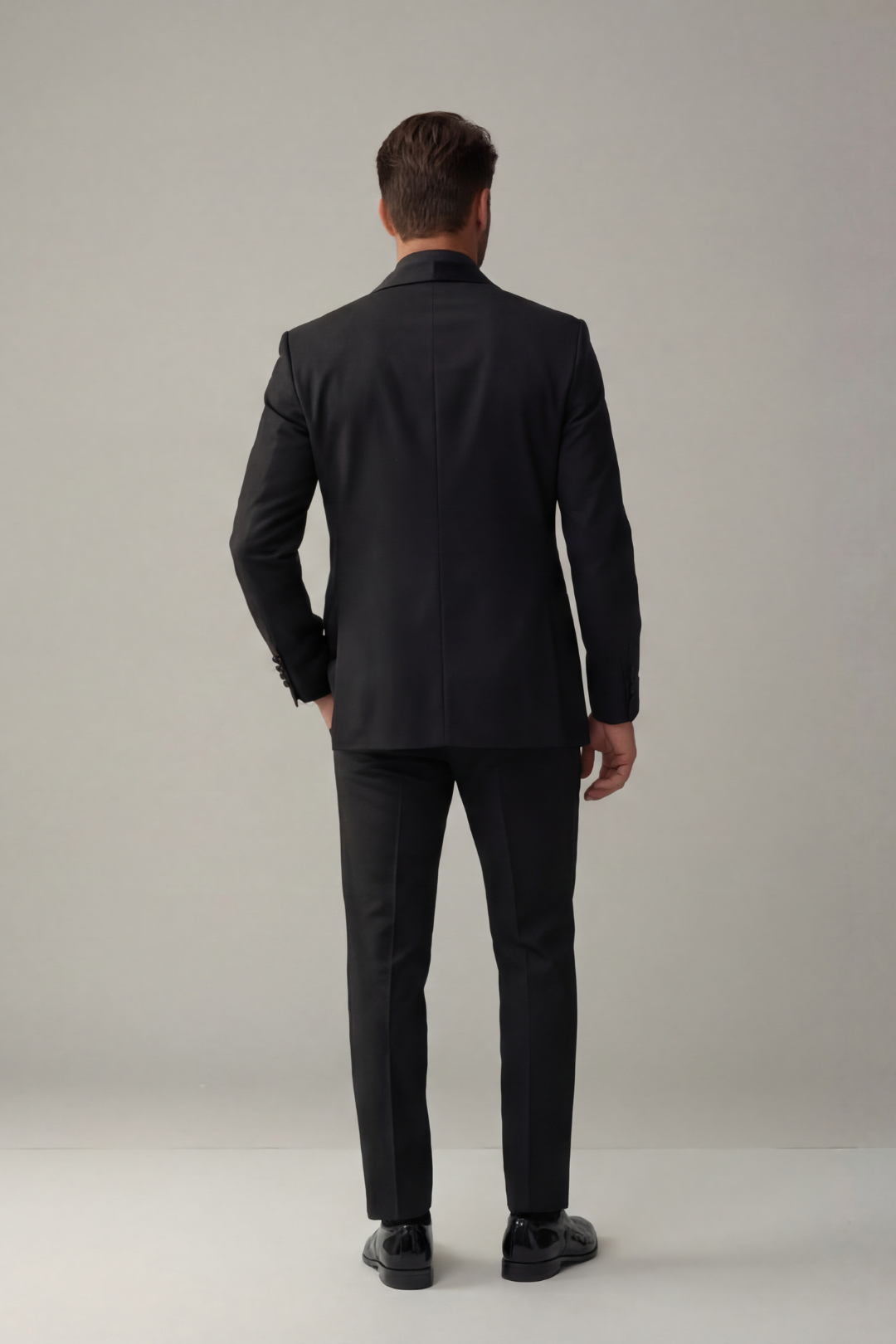Men’s All-Black Tuxedo Suit – Slim Fit Satin Lapel Formal Evening Wear