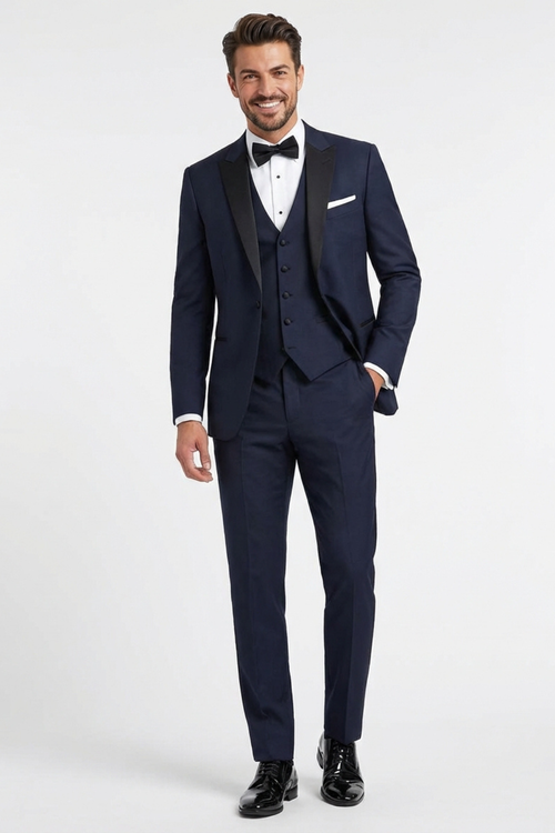 Men’s Navy Blue 3-Piece Tuxedo Suit – Slim Fit Formal Wedding & Evening Wear