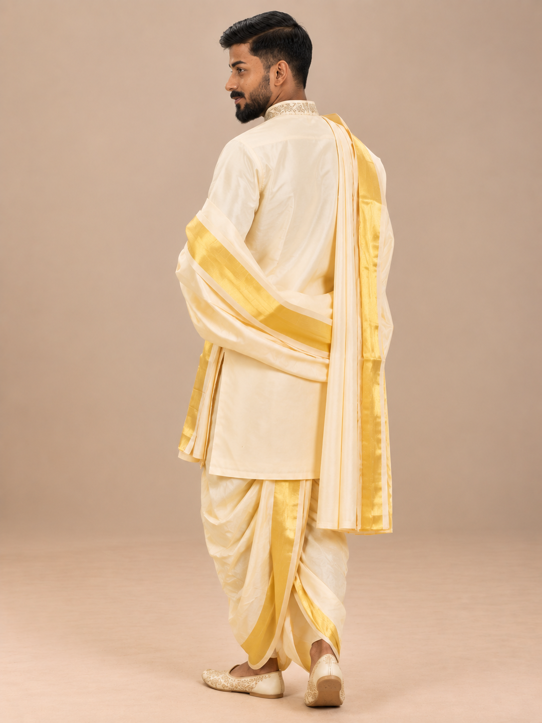 Golden Silk Embroidered Kurta for Men with Zari Work – Luxury Wedding & Festive Ethnic Wear