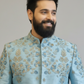 Men’s Powder Blue Self-Textured Embroidered Sherwani – Premium Wedding Wear