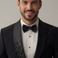 Men’s Black Designer Tuxedo Suit with Sequin Embellishment – Slim Fit Party & Wedding Wear